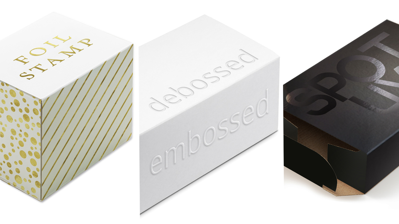 new product packaging technologies foil stamp, debossed, embossed, spot uv