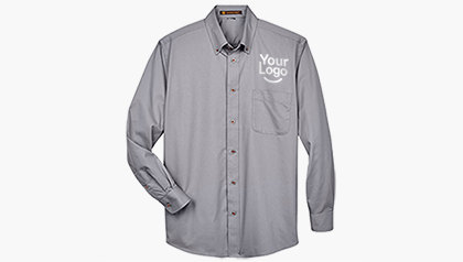 Harriton Men's Long-Sleeve Twill Shirt with Stain-Release